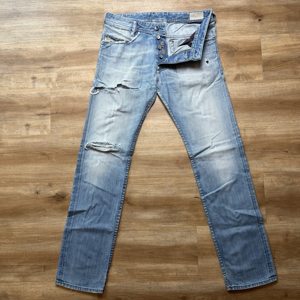 Diesel Iakop Jeans Men 30x32 Blue Slim Tapered Stretch Denim Faded Wash 0827I